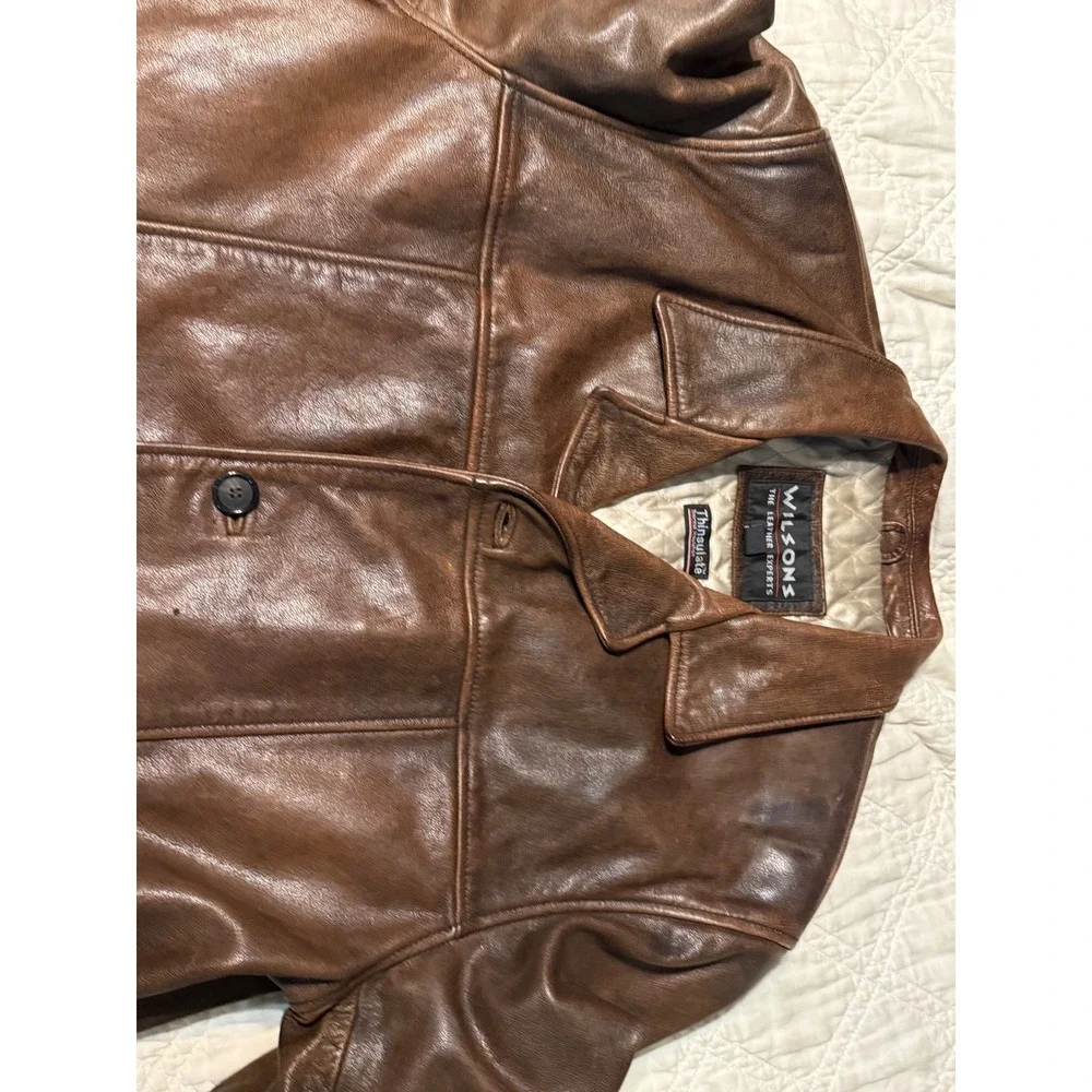 Wilsons Leather Jacket Mens Medium Brown Thinsulate Insulated Car Coat Vintage